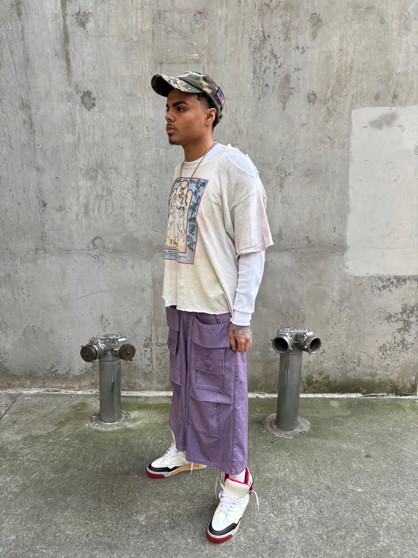 Purple Washed Leather Shorts