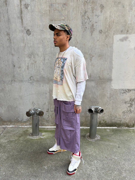 Purple Washed Leather Shorts
