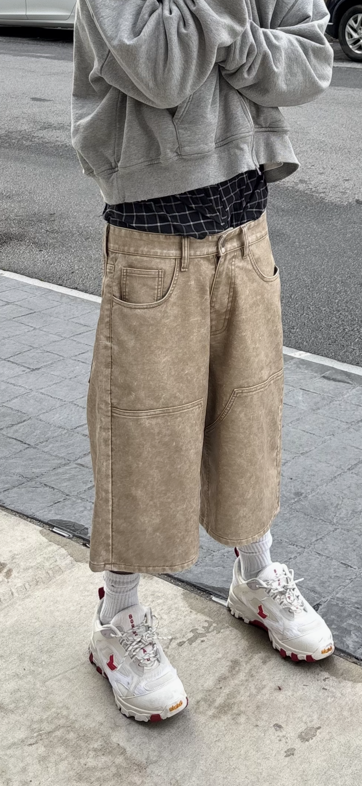 oatmeal leather shorts