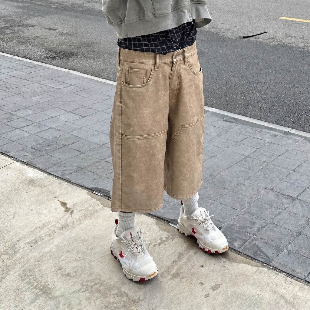 oatmeal leather shorts
