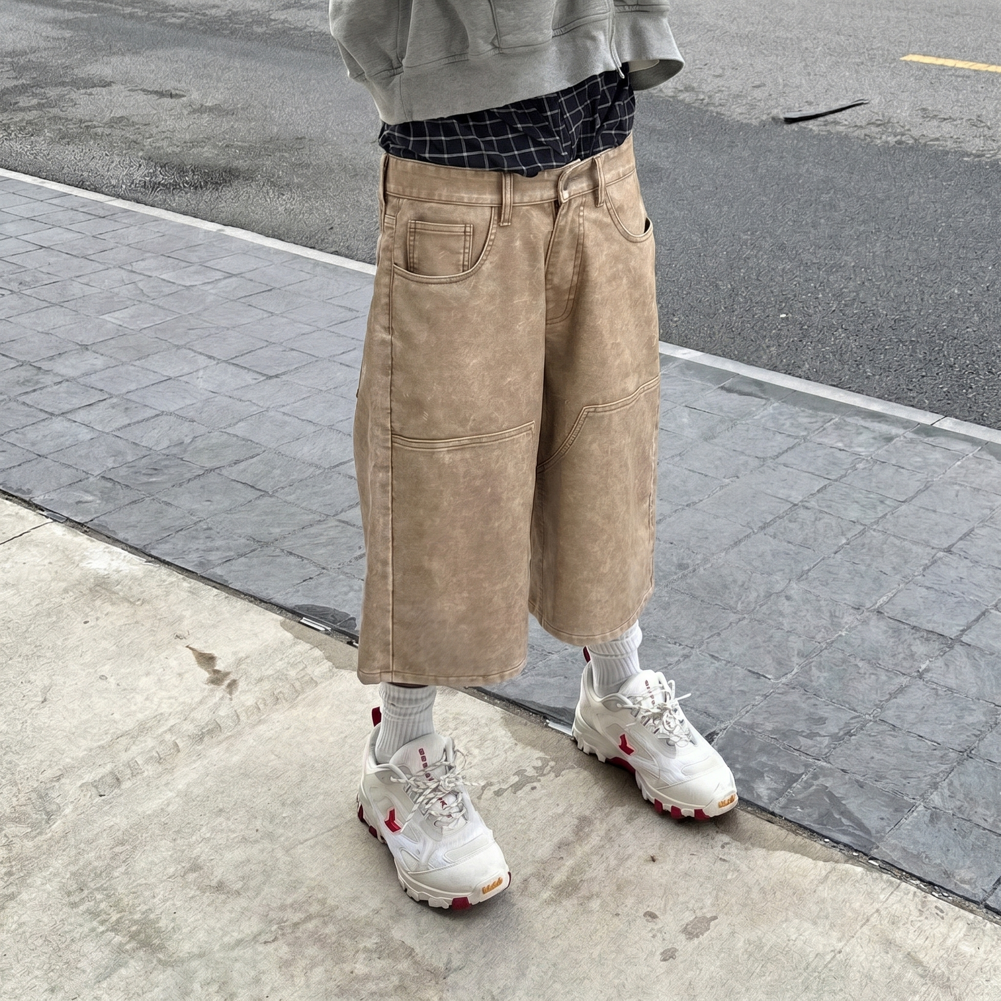 oatmeal leather shorts