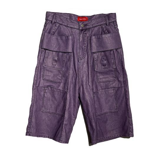 Purple Washed Leather Shorts